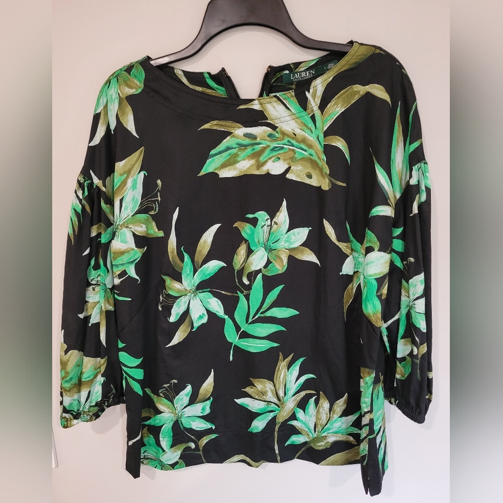 Ralph Lauren Blue and Green 3/4 Sleeve Boxy Blouse